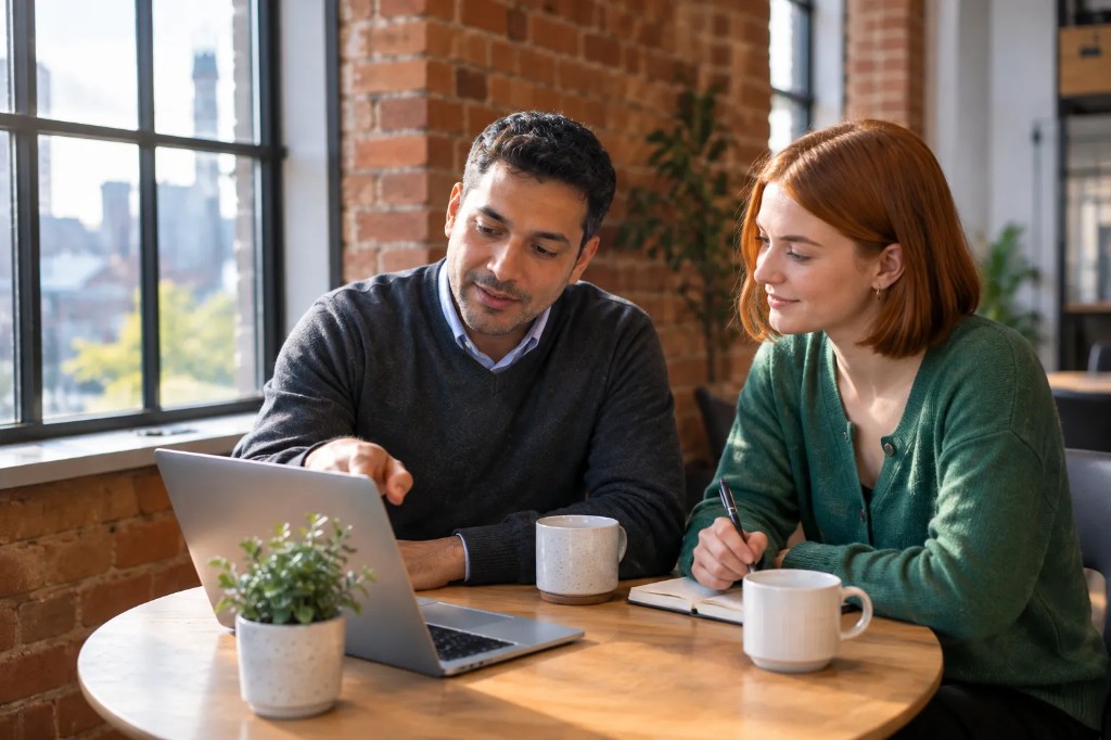 Education advisor helping a student choose between an HND and a foundation degree at a Birmingham office.