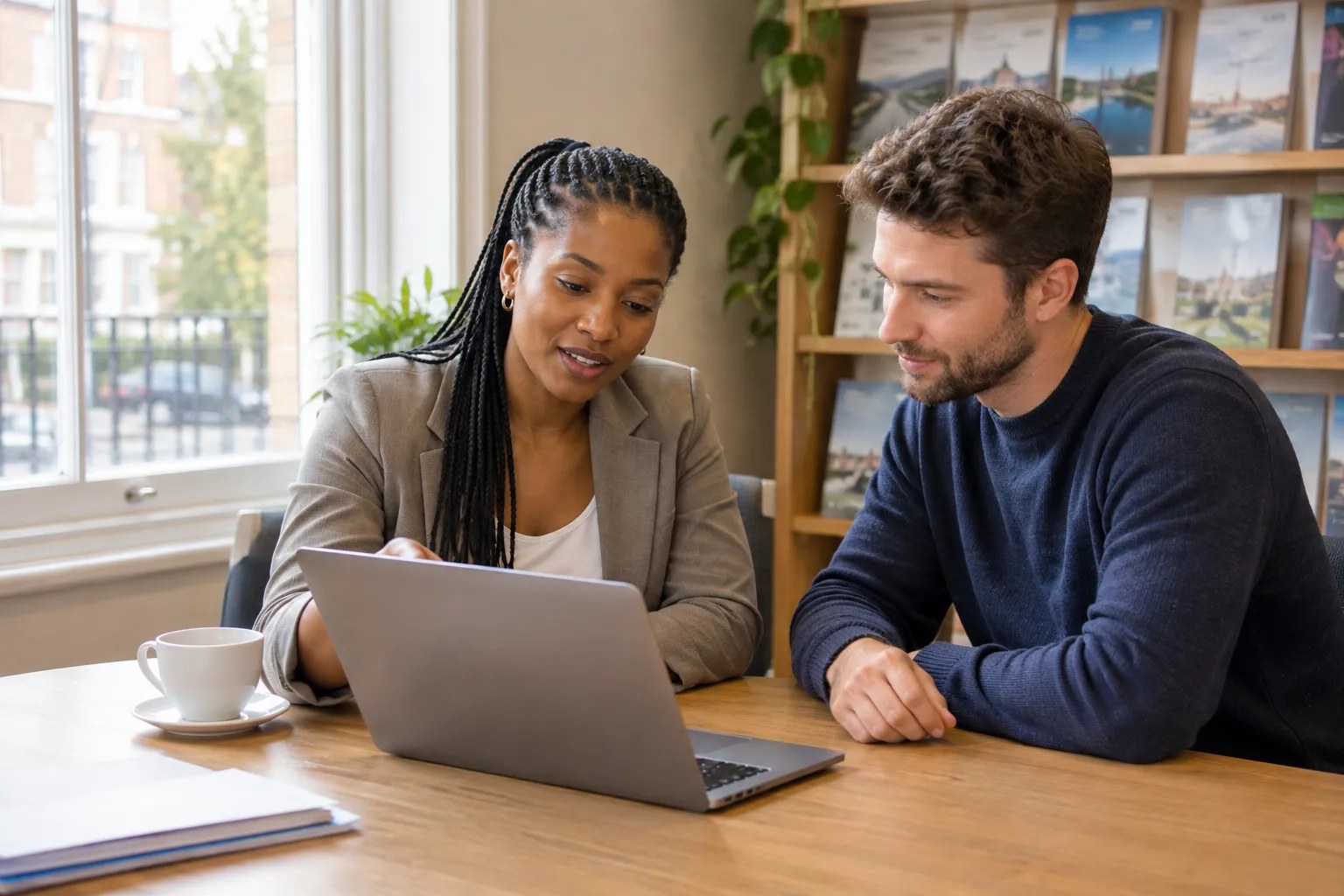 Education advisor helping a student choose a health and social care course.