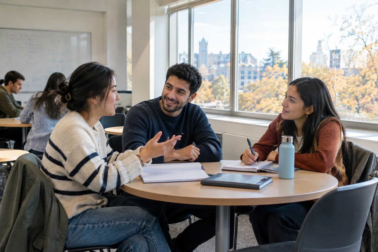 International students practising conversation together in a pre-sessional ESOL classroom